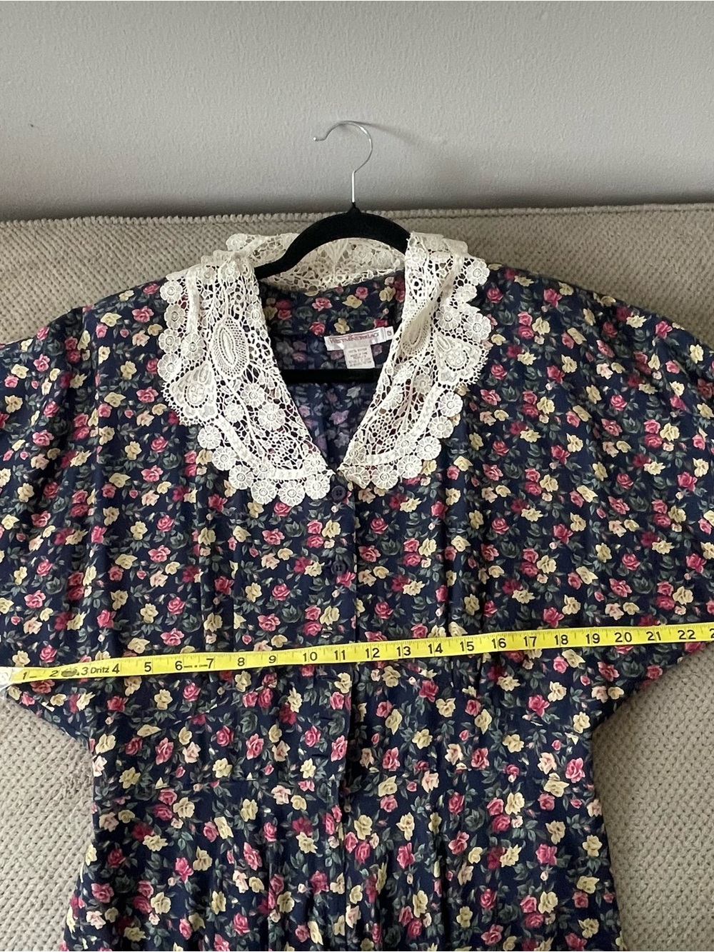 VTG Westminster Lace Floral Cottagecore Prairie Dress Lace Collar Sz 12 Granny - Picture 11 of 13